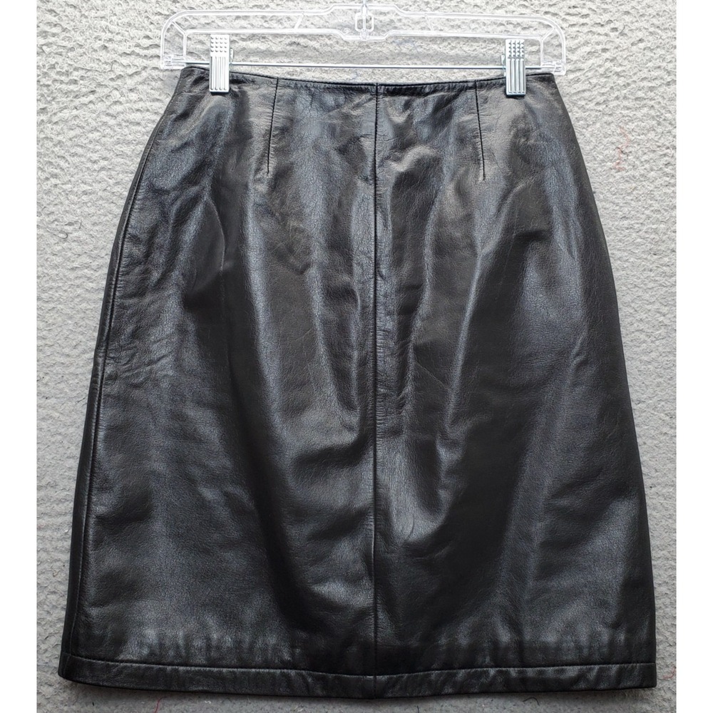Maxima Wilsons Pencil Skirt Womens 4 Black Leather‎ Vent Back Zipper 90s Y2K